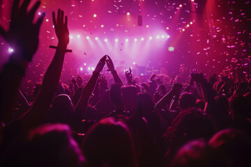 Poster - A crowd of people at a concert with their hands in the air