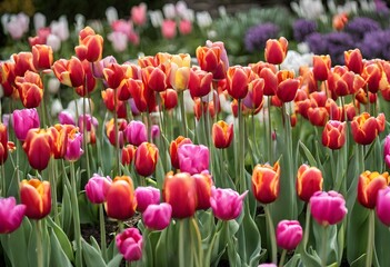 Canvas Print - A view of some Tulips in a Garden