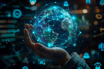 Poster - A person is holding a glowing globe in their hand