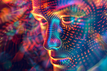 Poster - A close up of a colorful face made of dots