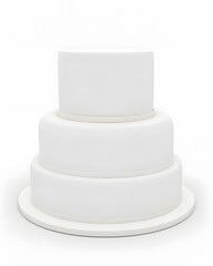 White pure three tier cake mock up front view isolated on white background. 