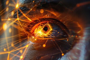 Poster - A close up of a person 's eye with glowing lines around it