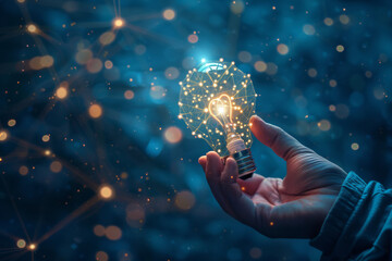 Poster - A person is holding a light bulb in their hand