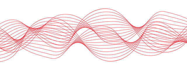 Aufkleber - Abstract red glowing and flowing wave lines background. Transparent technology speed futuristic wave line sound. Wavy fluid pattern gradient dynamic swoosh design.