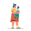 Character mother holding a child in her arms. Big hugs. Hyperbolic people. Mothers Day. Vector stock illustration.