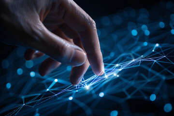 Poster - A person 's hand is reaching out towards a glowing network