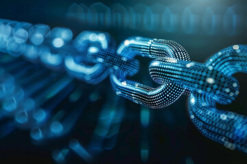 Poster - A close up of a chain with a blue background
