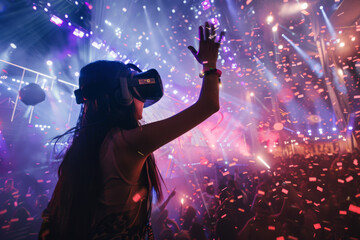Poster - A woman wearing a virtual reality headset with the letter o on it