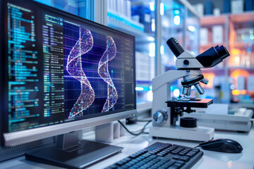 Poster - A computer monitor with a picture of a dna on it
