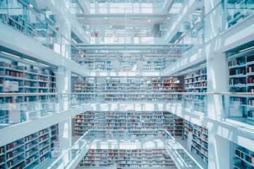 Poster - a library with a lot of books on shelves