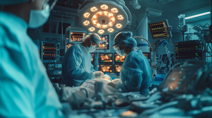 Concentrated Surgical team operating a patient in an operation theater. Well-trained anesthesiologist with years of training with complex machines follows the patient throughout the surgery.