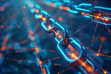 Poster - A close up of a chain with a blue background