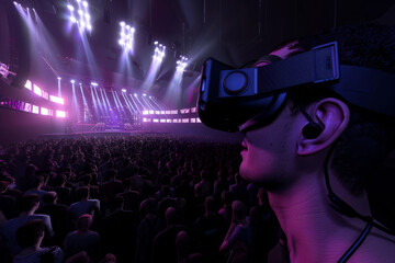 Poster - A man wearing a virtual reality headset is watching a concert