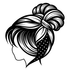 messy bun with start print bandana design 