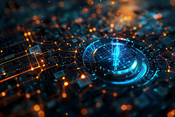 Poster - A computer circuit board with a blue circle in the middle