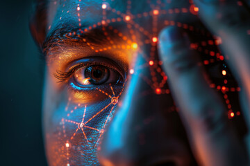 Poster - A close up of a person 's eye with glowing lines on it