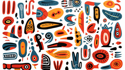 Wall Mural - Quirky Hand-Drawn Doodle Elements in Cubism Style: Abstract Shapes for Modern Illustrations, Creative Designs, and Artistic Concepts