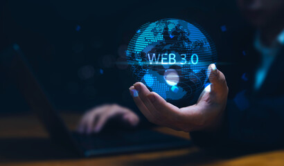 Poster - futuristic business person using web 3.0 digital internet global communication networking blockchain