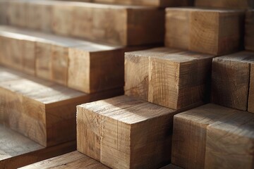 Poster - A pile of wooden blocks stacked on top of each other. Ideal for educational and construction concepts