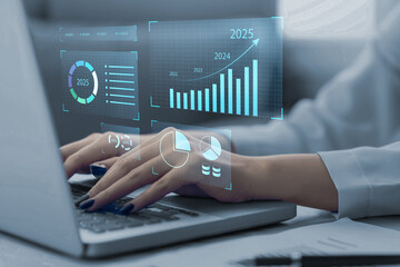 Wall Mural - business analytics tools charts and graphs with statistics to analyze business potential and forecas