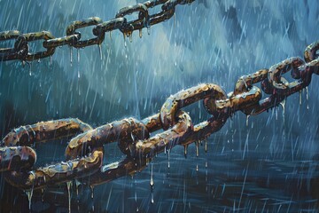 Poster - A painting of a chain in the rain. Suitable for industrial or weather-related themes