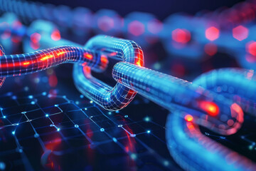 Poster - A close up of a chain with a red link