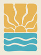 The sun and beach in aesthetic curves, 70s style vector illustration for prints. Aesthetic contemporary groovy design for different purposes.