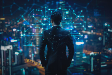 Poster - A man in a suit stands in front of a screen that says ' i ' on it