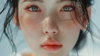 Poster - Close up of a woman with freckles, suitable for beauty and skincare concepts