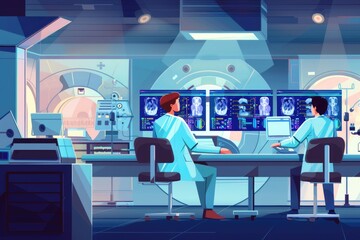Poster - A couple of people sitting together at a desk. Suitable for business and teamwork concepts