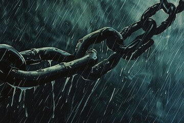 Poster - A chain sitting in the rain. Suitable for industrial, weather, and concept design projects