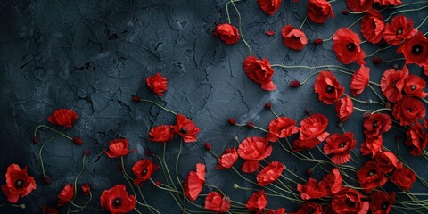 Poster - Vibrant red flowers on a sleek black background. Ideal for adding a pop of color to any design project