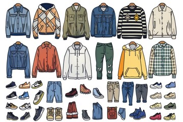 Poster - Various men's clothing and shoes displayed in a stylish arrangement. Perfect for fashion blogs or clothing advertisements