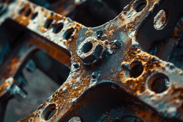 Poster - Detailed view of a rusted metal structure. Suitable for industrial themes