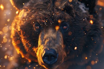 Poster - Close-up of a brown bear's face, suitable for wildlife and nature themes