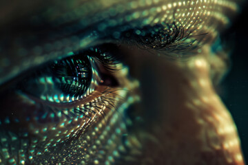 Poster - A close up of a person 's eye with a pattern of dots on it