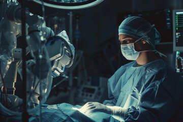 Poster - A surgeon in an operating room with a monitor that says ' a ' on it