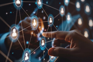 Poster - A hand is pointing at a network of people