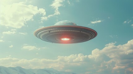 Poster - A flying object in the sky with a mountain in the background. Suitable for various design projects