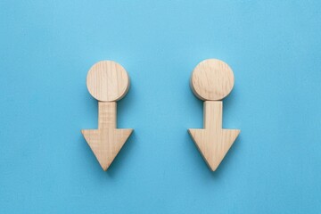 Aufkleber - Two wooden arrows on a blue background, suitable for various design projects