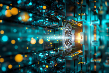 Poster - A computer generated image of a machine with a light coming out of it