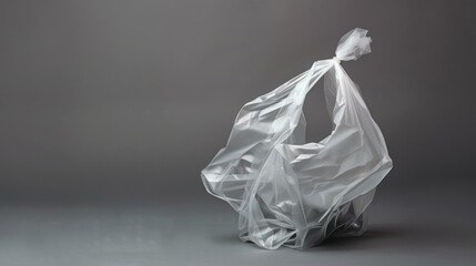 Canvas Print - A transparent plastic bag stands out against a dull gray backdrop showcasing the detrimental impact of plastic waste on our environment through pollution caused by discarded bags