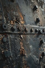 Poster - Detailed view of a metal door with rivets, suitable for industrial and security concepts