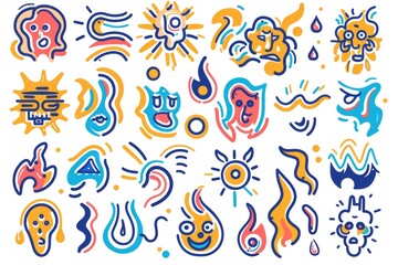 Poster - Various colored drawings on a plain white backdrop. Suitable for design projects or educational materials