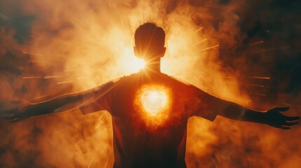 Poster - A man standing in front of a bright light, suitable for various concepts