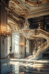 Aufkleber - Elegant grand staircase in a luxurious palace, perfect for interior design concepts