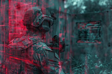 Poster - A man in camouflage holding a gun, suitable for military or hunting concepts