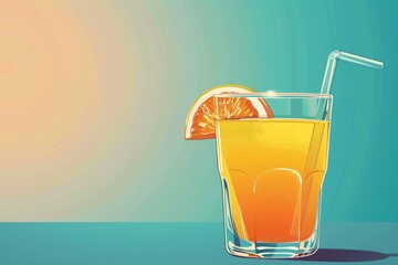 Poster - Refreshing glass of orange juice with a citrus slice, perfect for beverage concepts