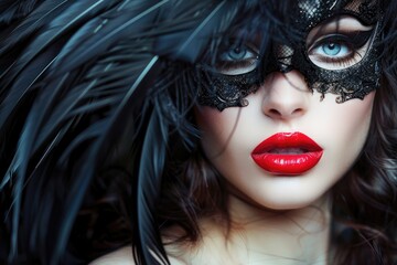 Aufkleber - Close up of a woman wearing a black mask, suitable for fashion or mystery themes