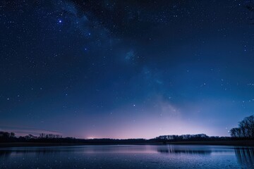 Aufkleber - Night sky filled with stars reflecting in lake. Ideal for celestial and peaceful concepts